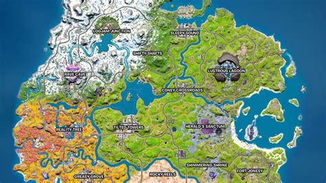 Fortnite Chapter 3 Season 4 map, named locations。